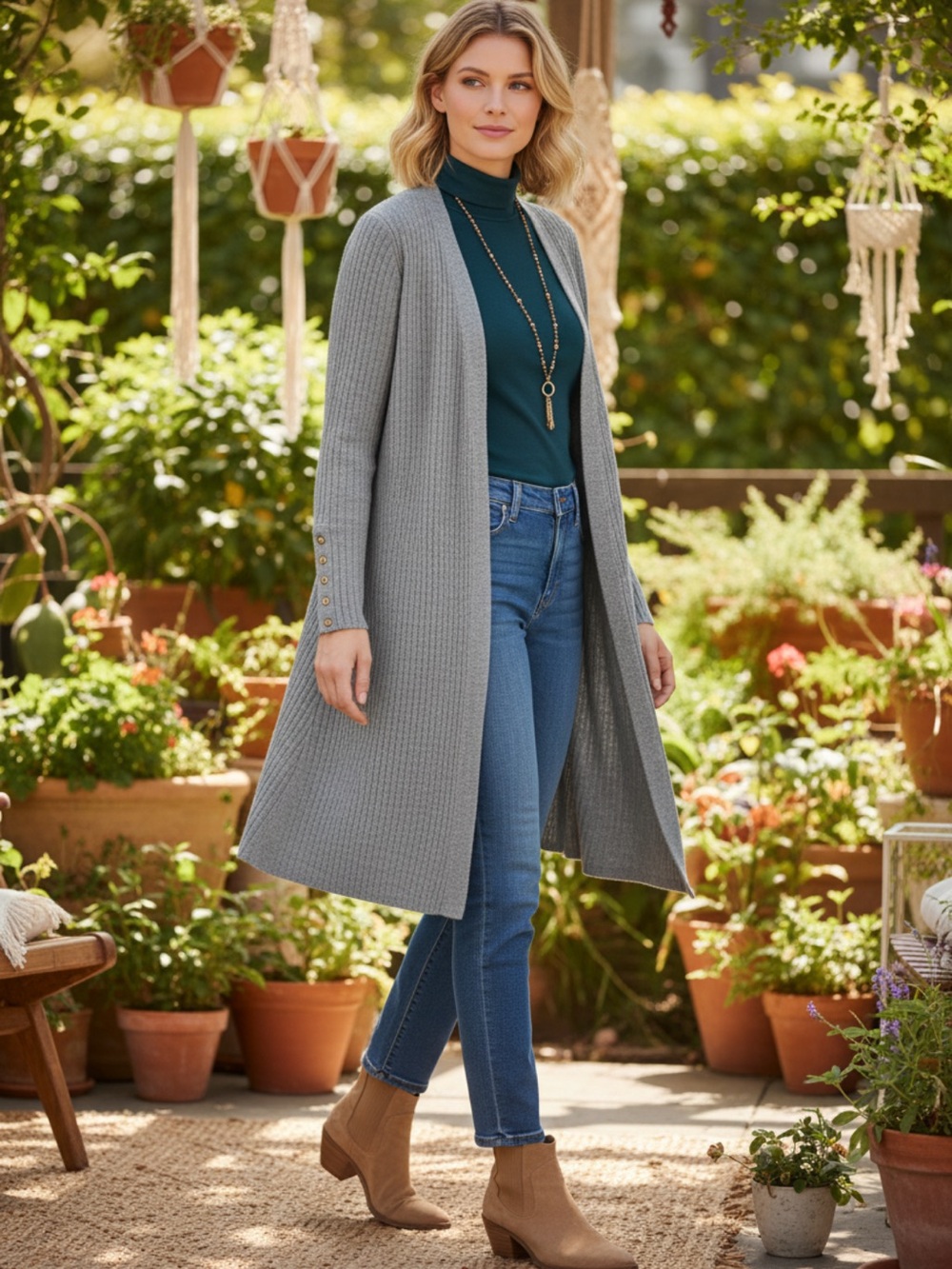 Talbots RIBBED DUSTER CARDIGAN Sweater LP Petite Gray Long Line Classic 
Modest